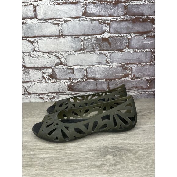 Crocs Isabella Black Jelly Ballet Peep Toe Cut Out Sandals Women Sz 10M US/41EU - Picture 1 of 16